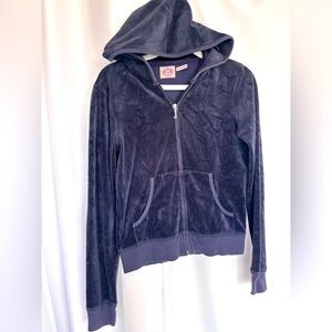 Juicy Couture Dark Blue Velour Zip Up Y2K size M Bedazzled Logo